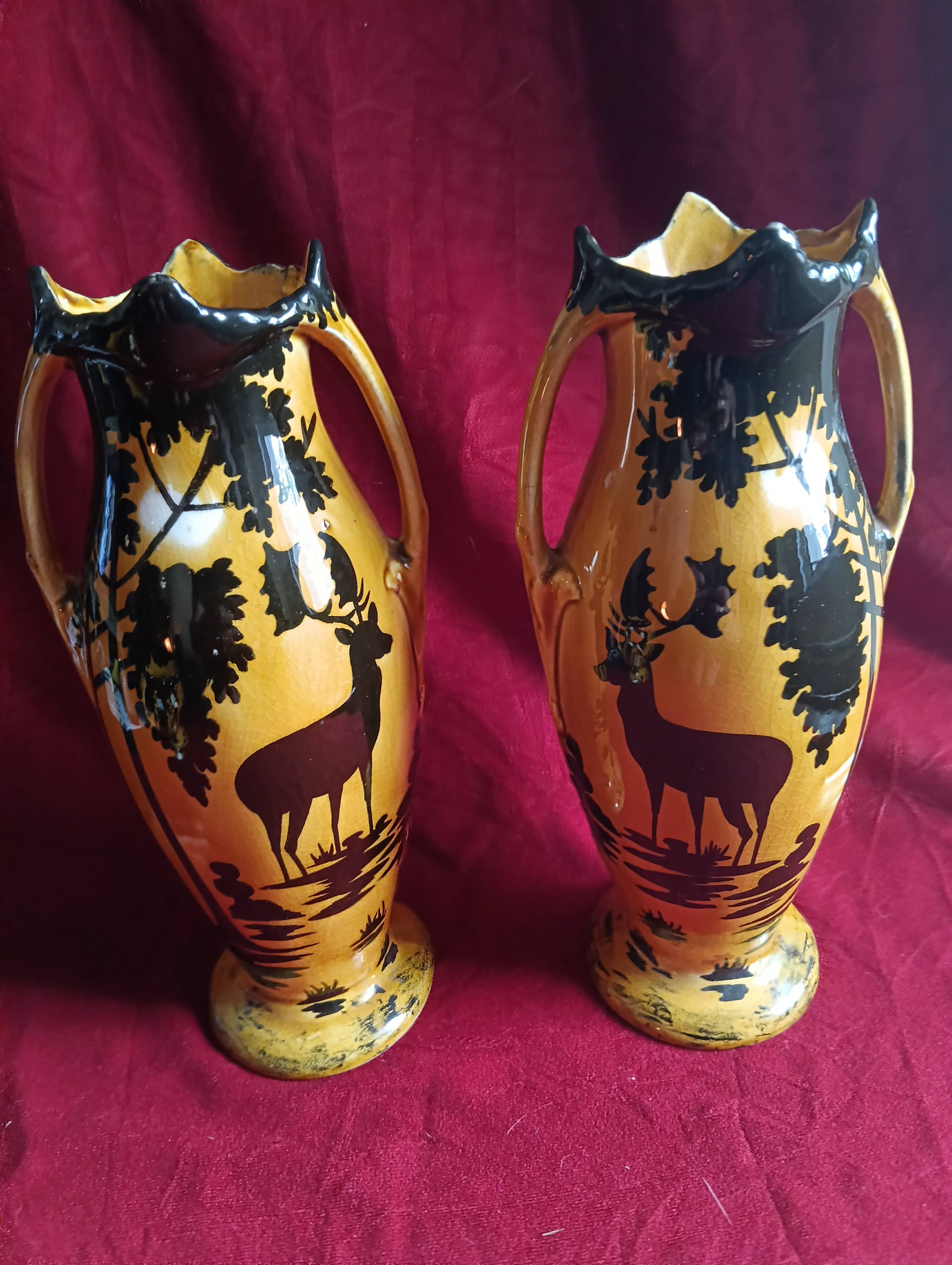 Art deco fireplace set in orchies faience (3 pieces)