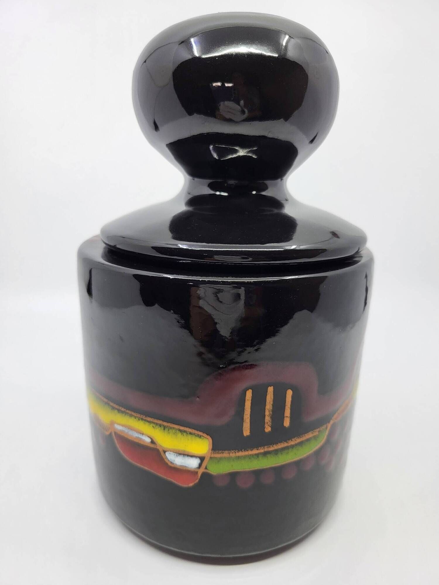 Covered pot or Bonbonnière, Verzolini in black ceramic, Italy 1960.