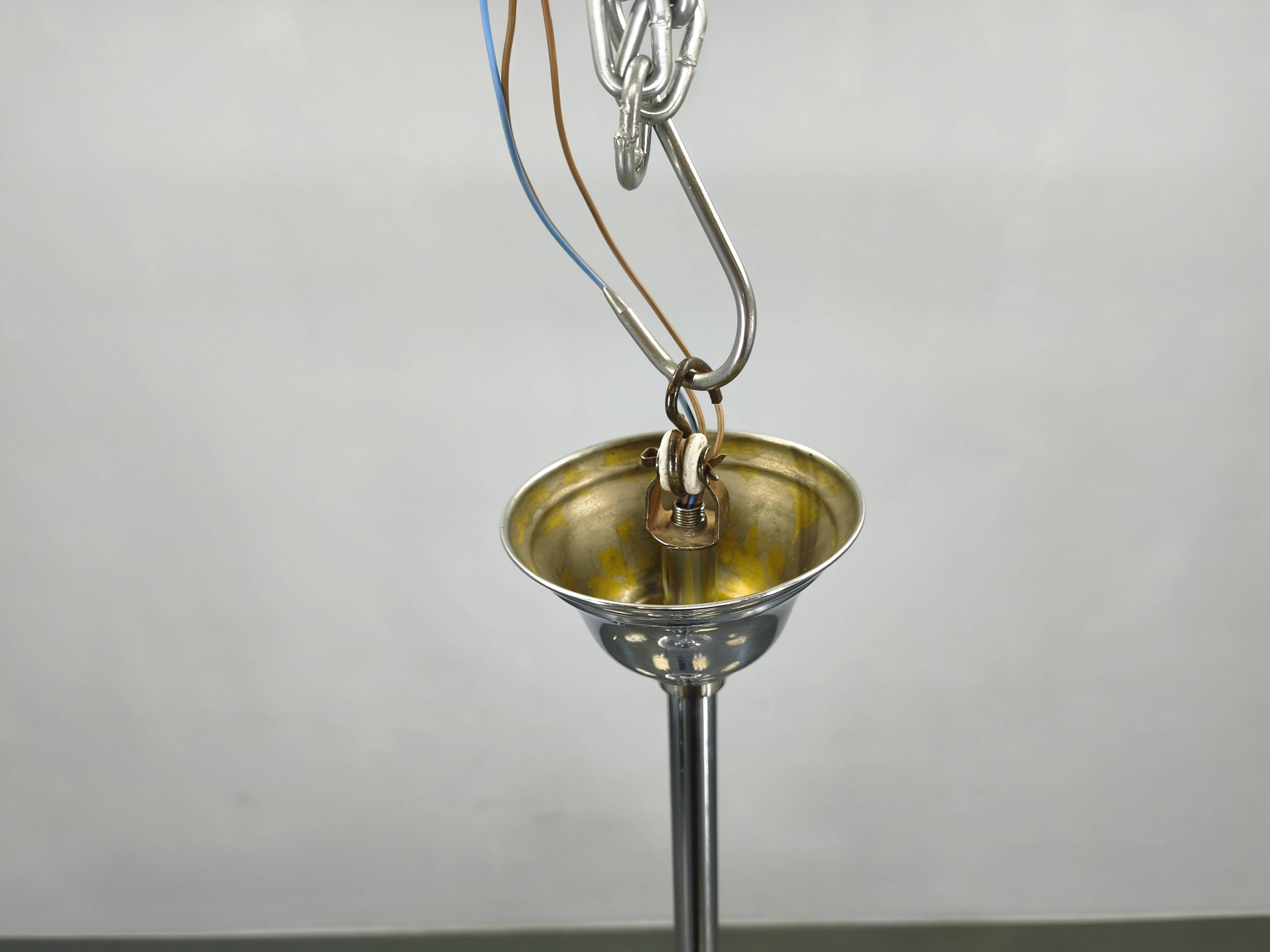 Art Deco Chrome and Glass Chandelier, 5 Globes, 1930s