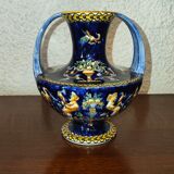 Vase with 2 polychrome handles in Gien earthenware France with Renaissance decoration 1938