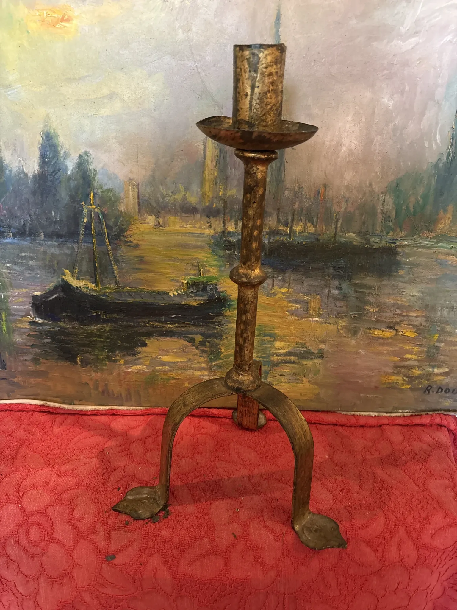 Golden wrought iron candlestick