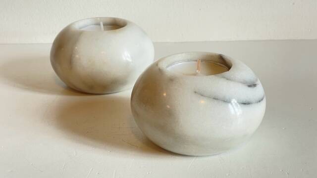 2 marble ball tealight holders from the 70s