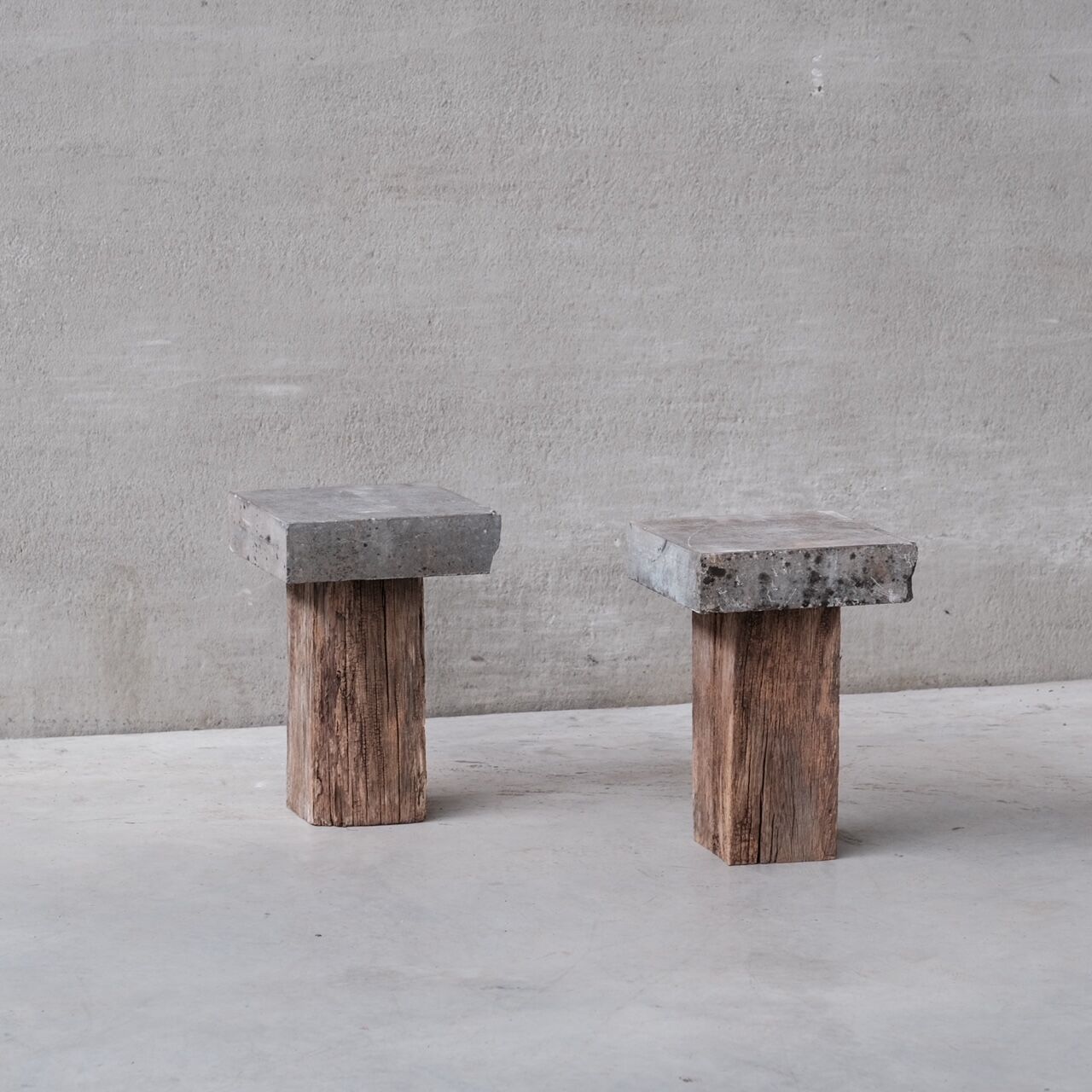 Pair of wooden and stone pedestals or side tables (no.3)