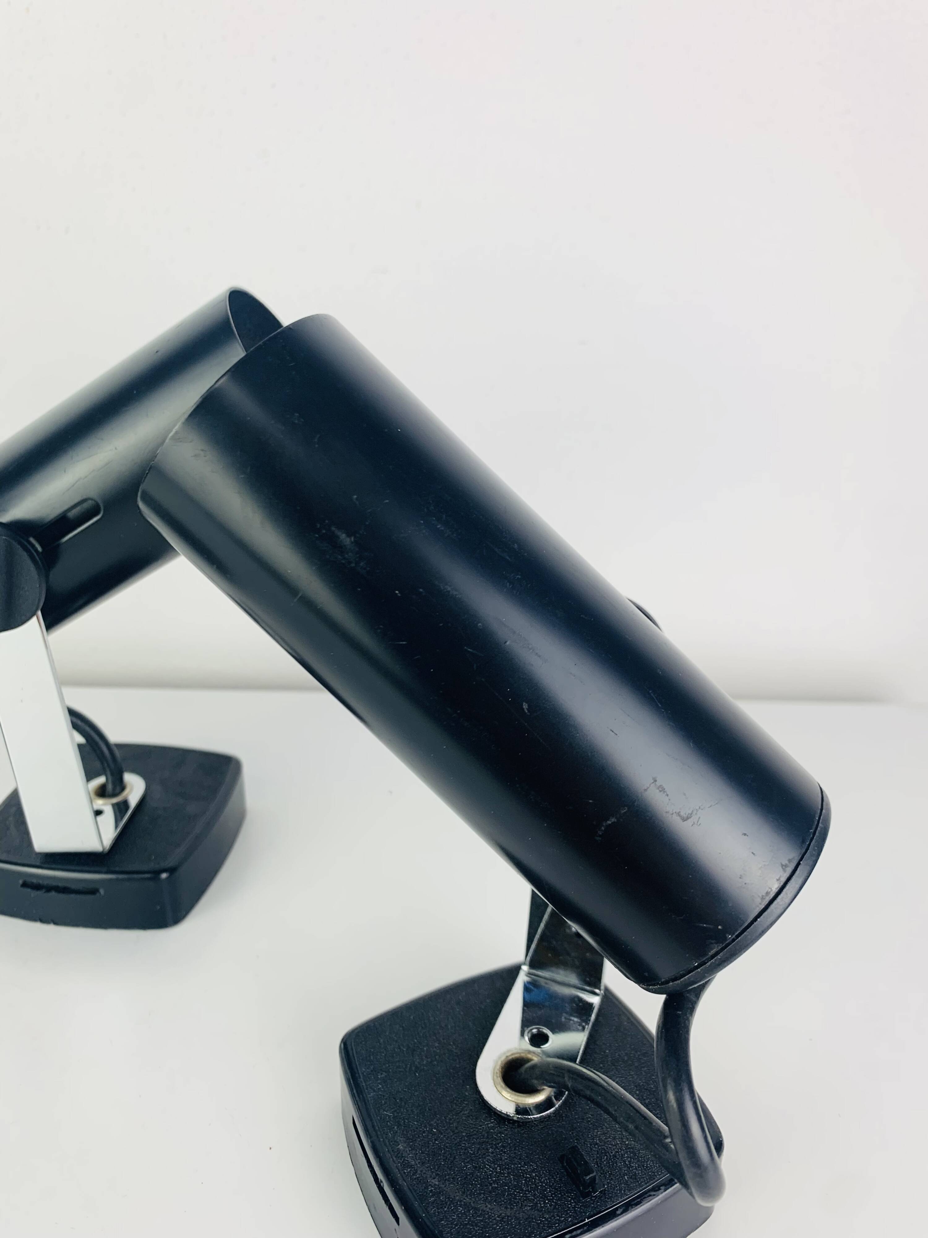 3 black metal and chrome vintage spotlights by Targetti