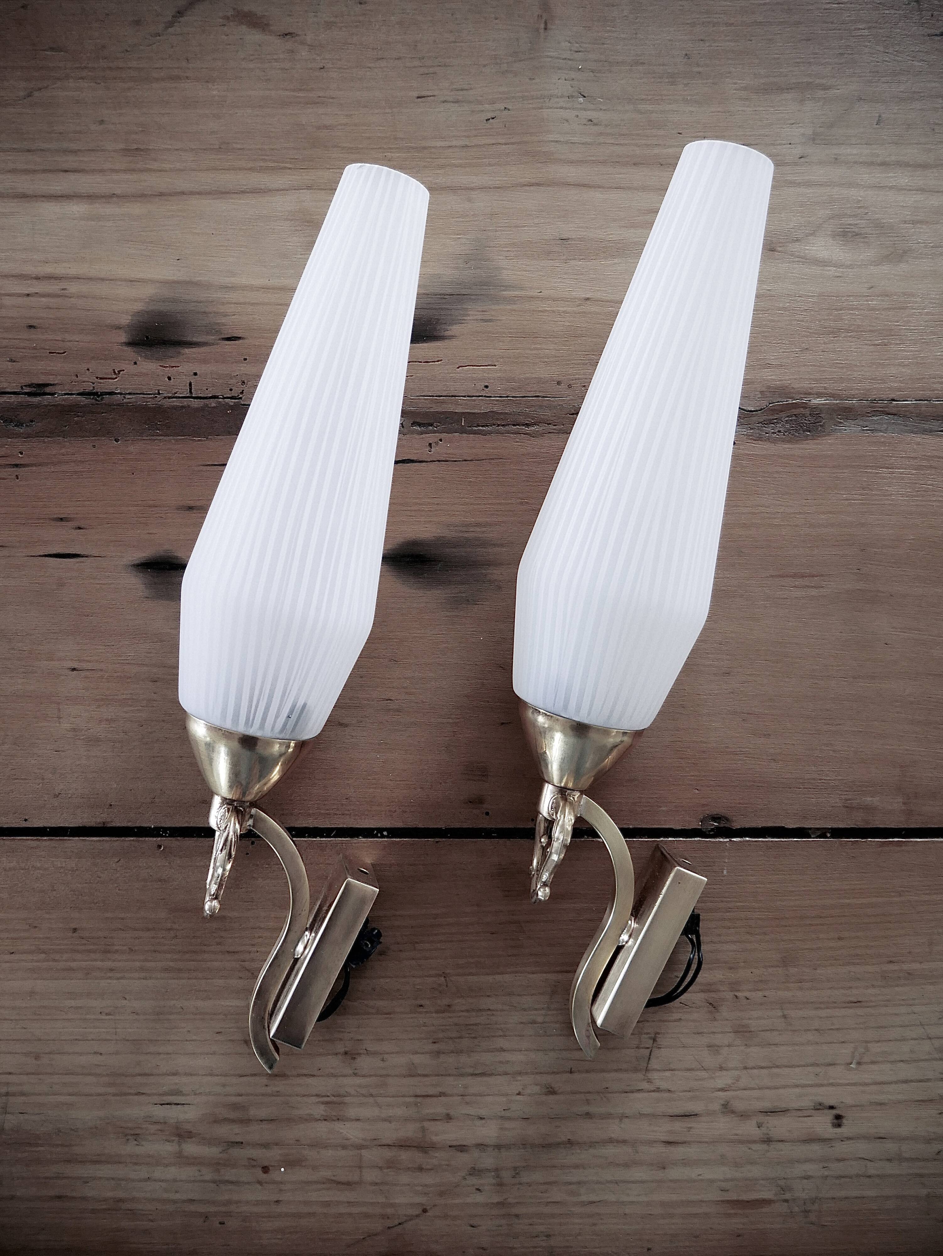 Pair opaque glass sconces