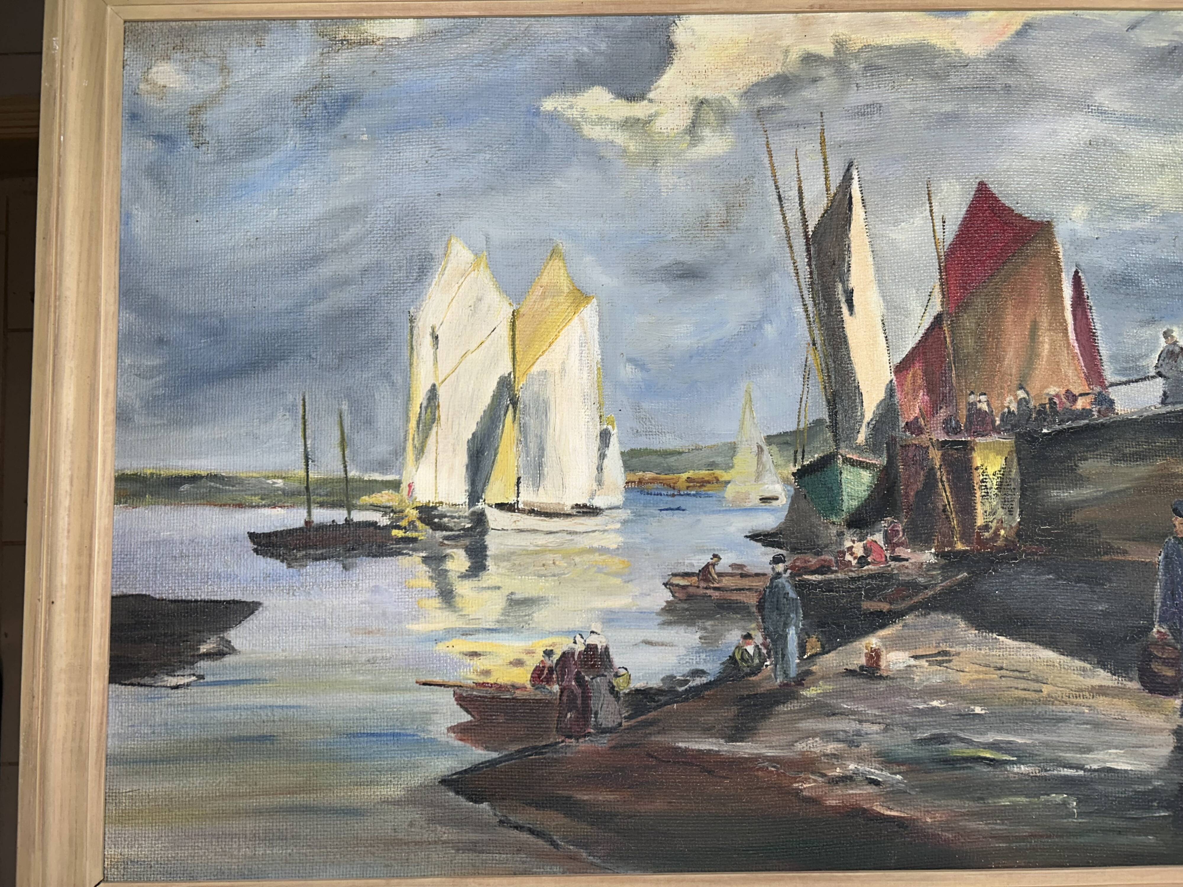 Seascape "Return from fishing" Morbihan - M Robert - oil on panel