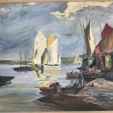 Seascape "Return from fishing" Morbihan - M Robert - oil on panel