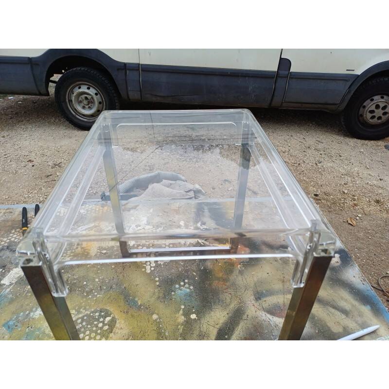 Table basse vintage chrome et plastique transparent