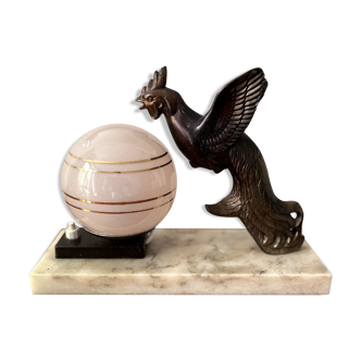 Art Deco lamp marble bird and pink opaline 1930s/40s