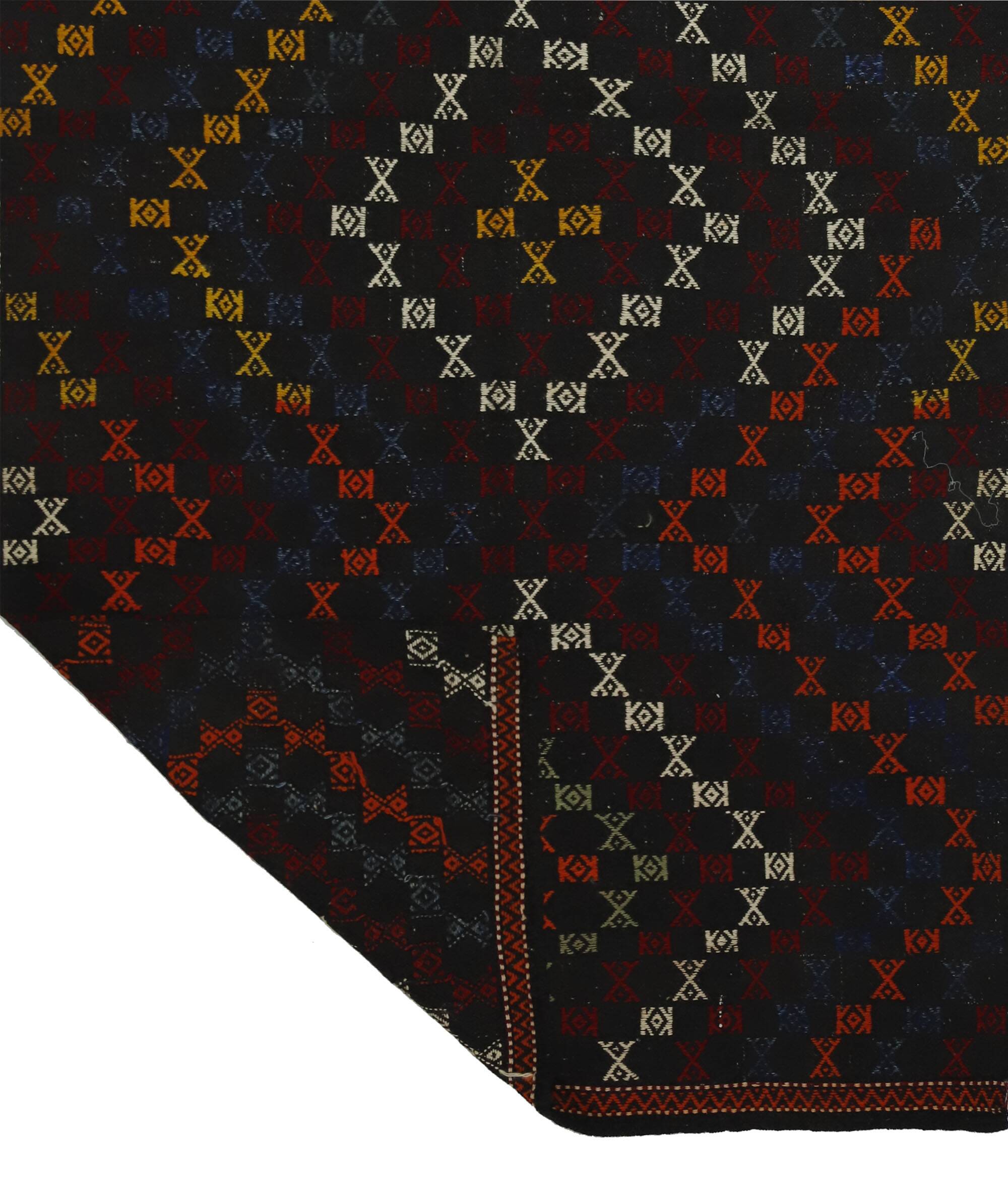 Turkish Kilim Yuruk Vintage 141x300 cm Black Geometric Patterns