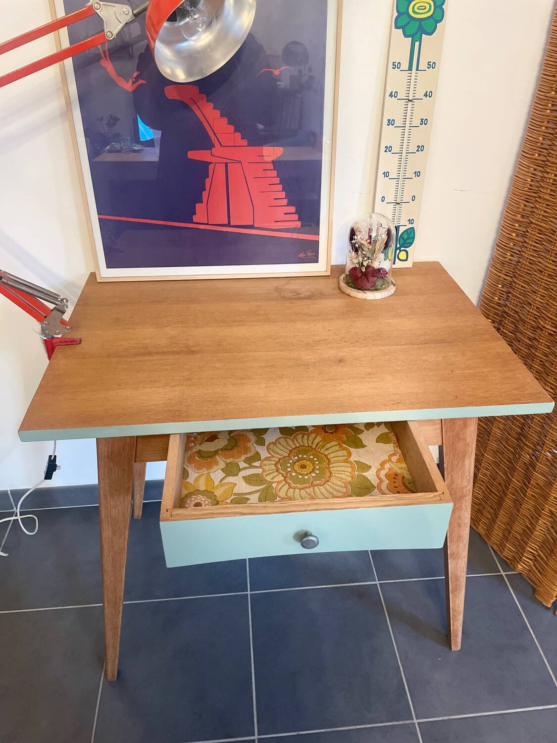 Modernized Vintage Desk – Light Wood & Sage Green