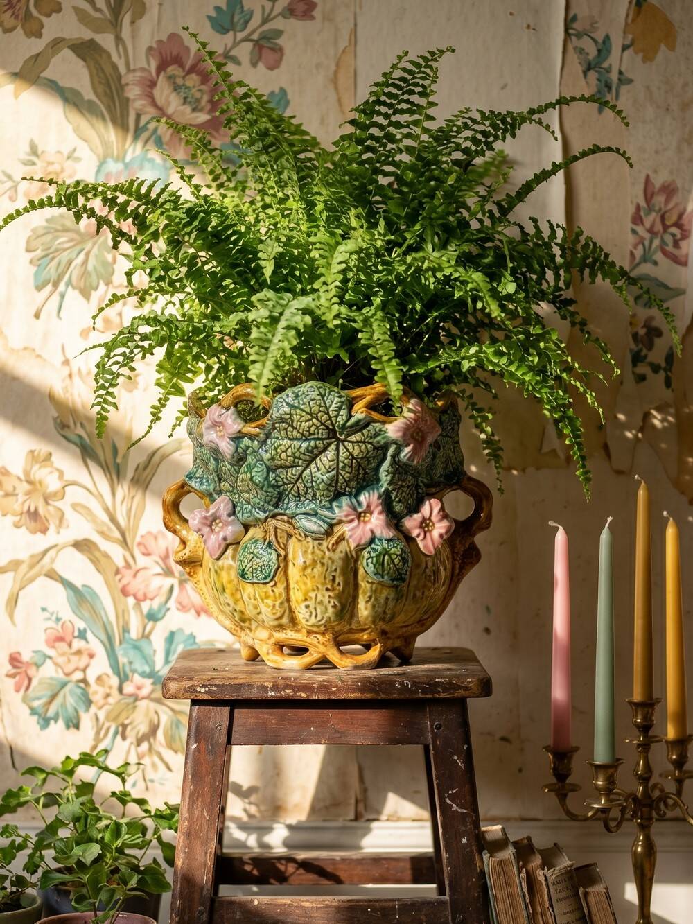 Important antique cache-pot in Onnaing barbotine "Pumpkin" from the early 20th century.