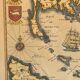 Vintage Atlantic Ocean Marine Map Gold Leaf Frame