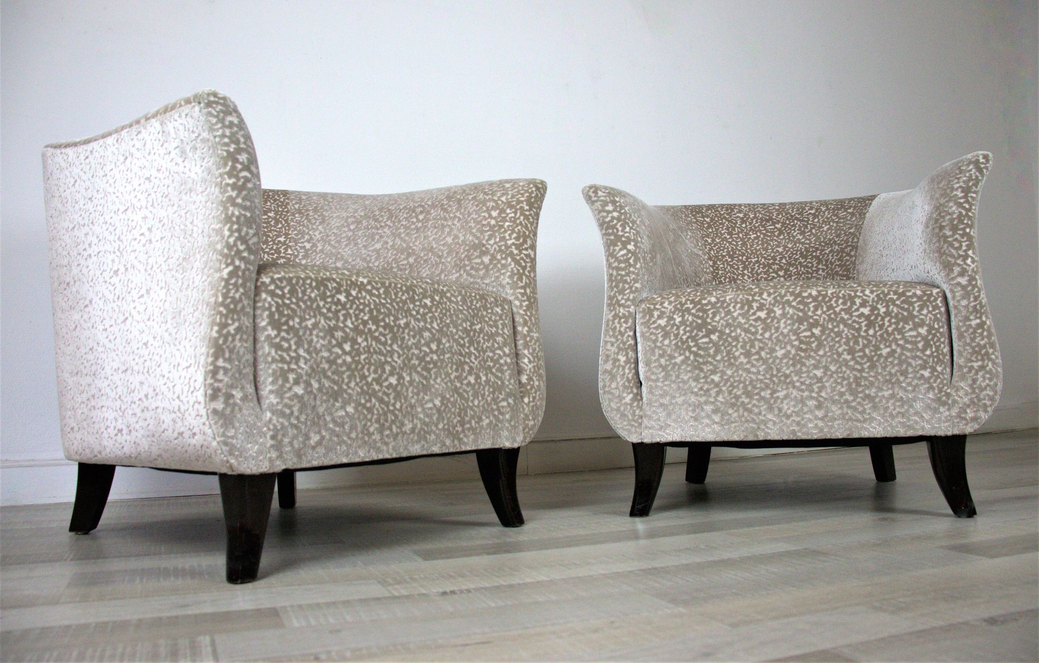 Vintage Club Chair in Beige Velvet, 1930s, Set of 2