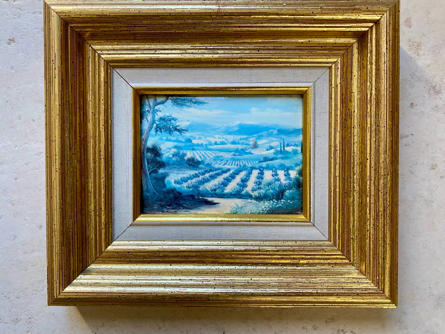 Old Glass Fixed - Provençal Landscape - Signed R. Rossetti - Vintage