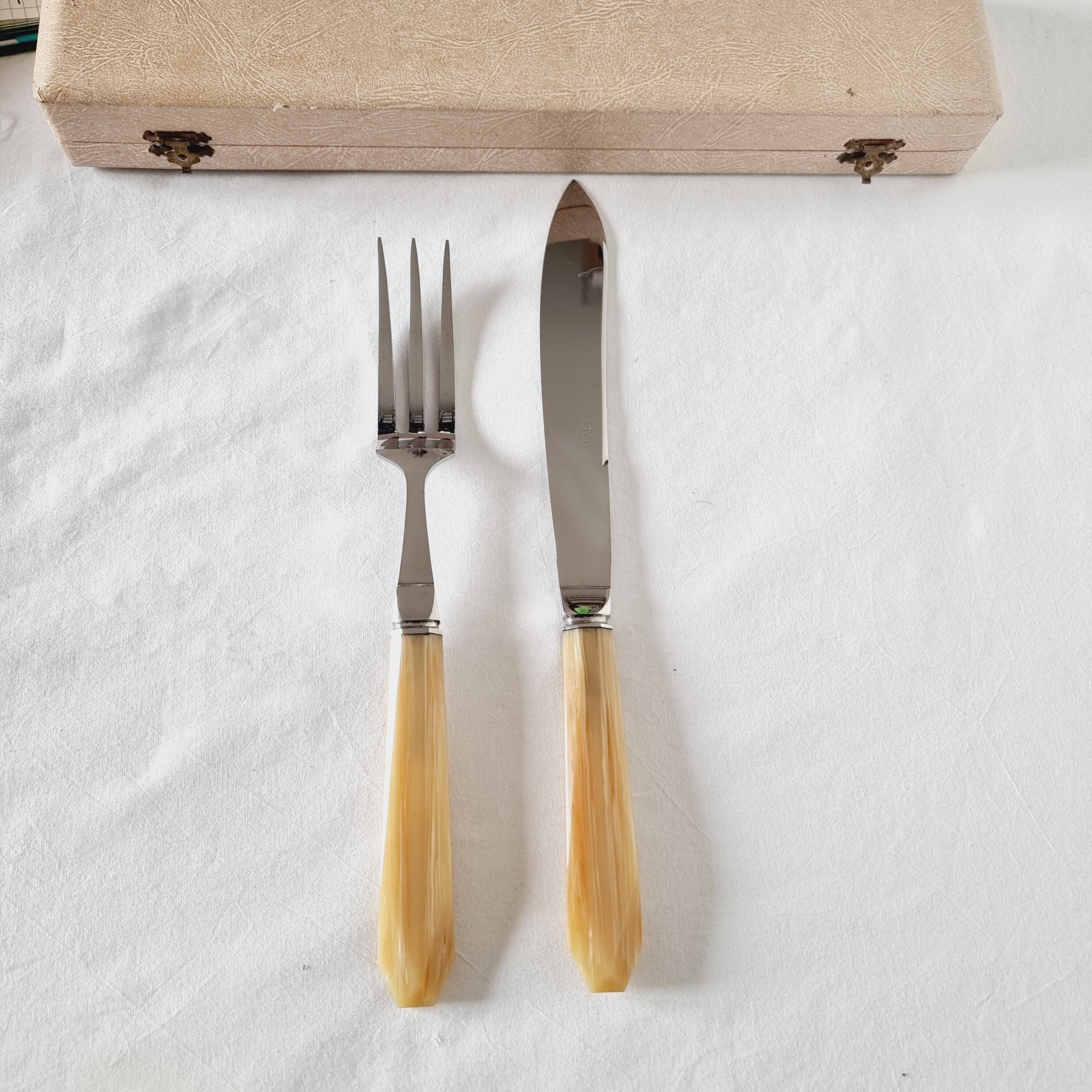 Case with cutlery for serving or cutting meat in baquelite