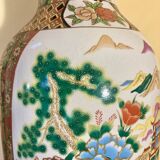 Chinese baluster porcelain vase with polychrome decoration of flowers and pagoda size xxl
