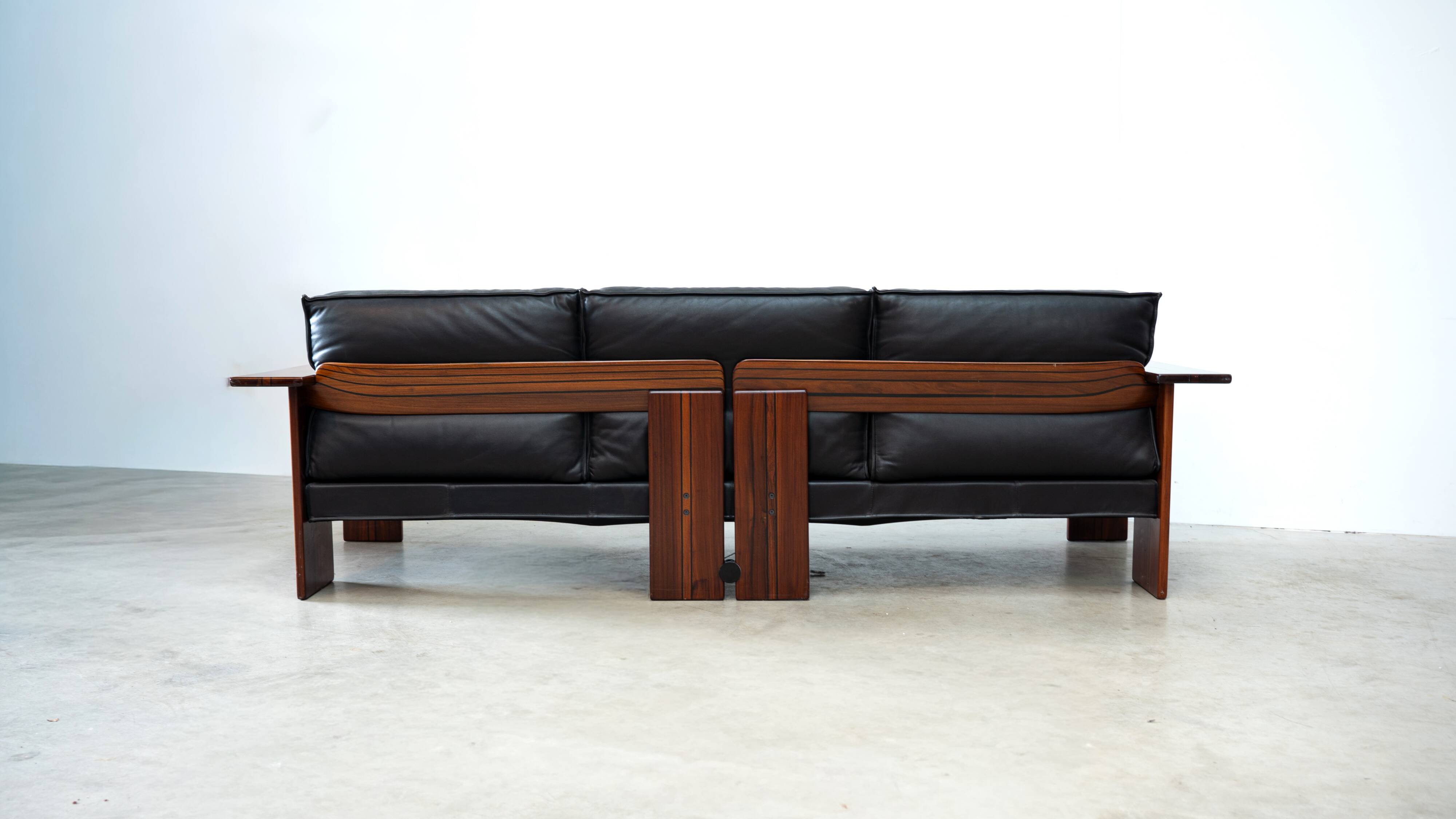 Rare rosewood 3-seater sofa by Afra e Tobia Scarpa for Maxalto