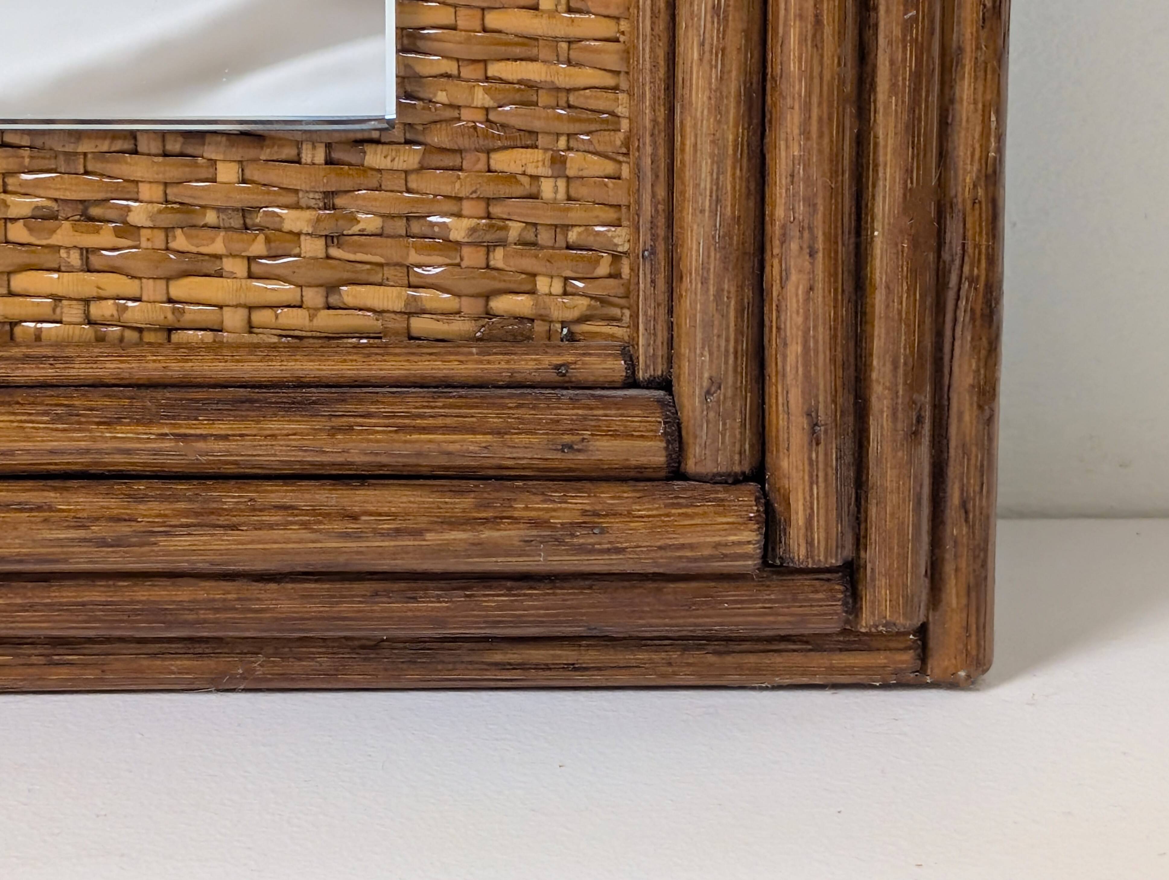 Wood and rattan mirror
