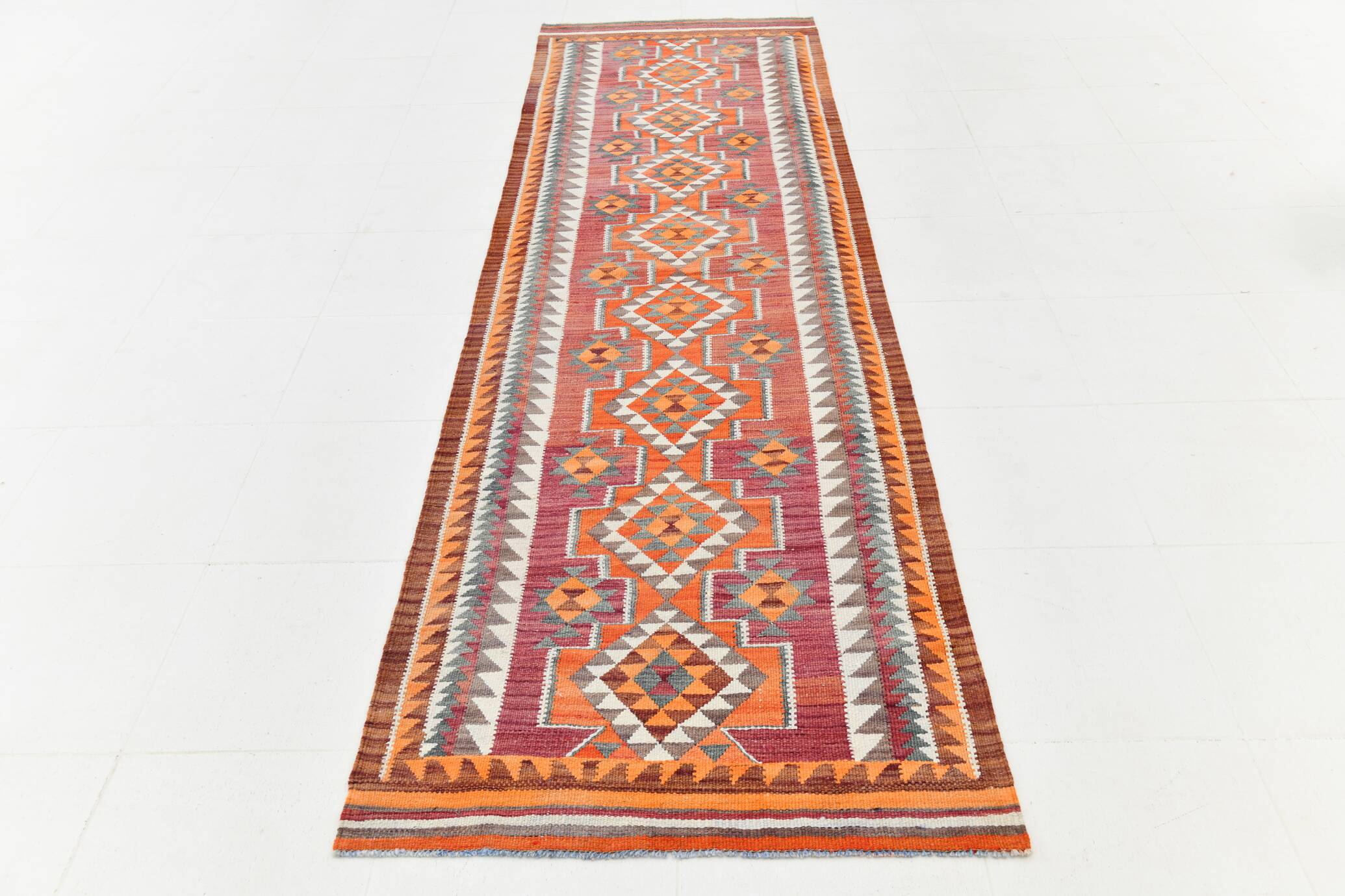 Vintage Burgundy Persian Kilim Runner Rug,, 98x235Cm