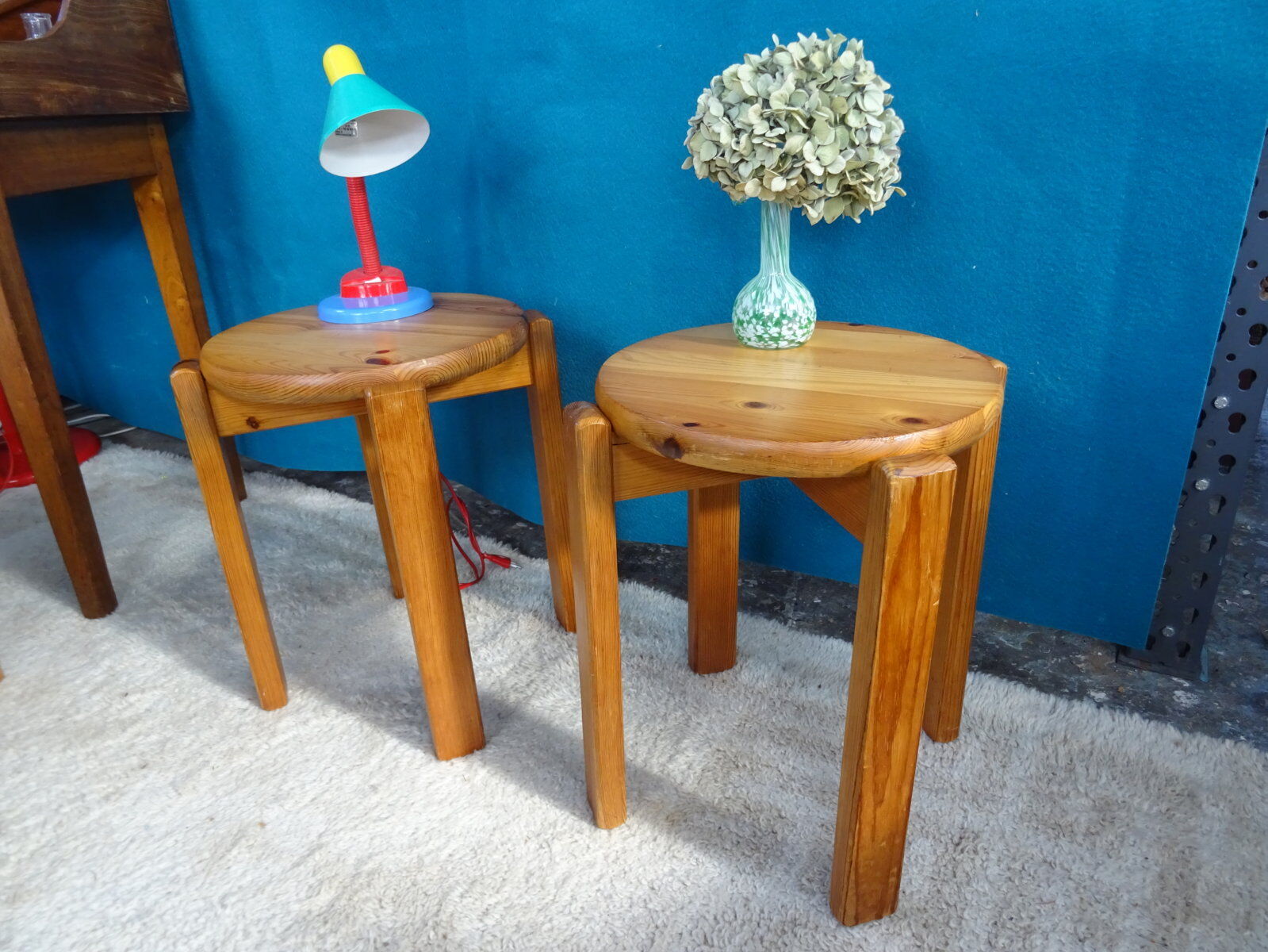 Pair of 70s pine stools