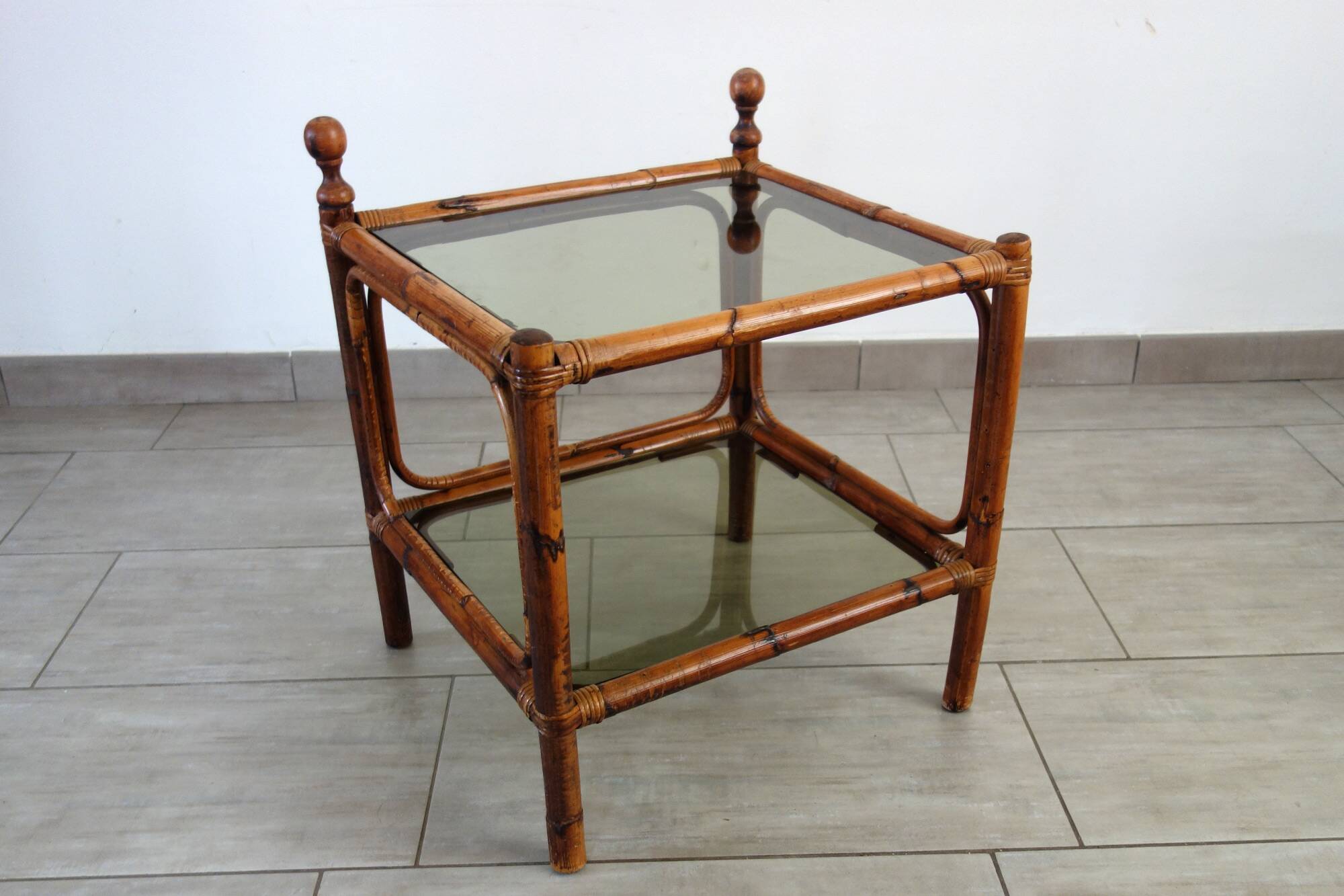 Vintage bamboo and smoked glass coffee table