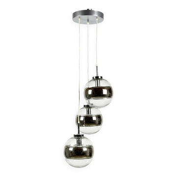 Suspension Cascade Space Age 3 Globes Chrome 1970s - Peill Putzler