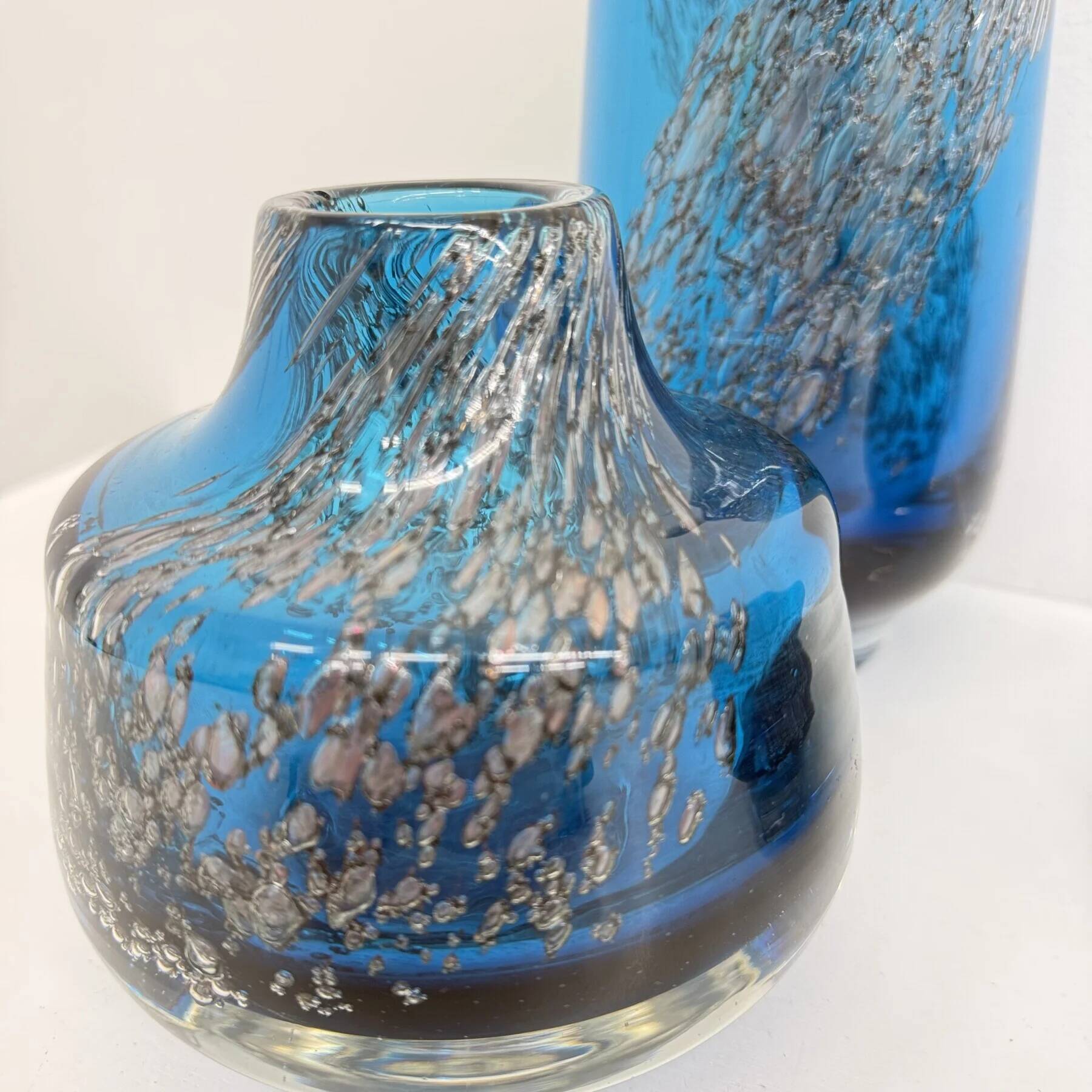 Set of 6 Schot Wiesel glass vases Bavarian Glass Art 'Florida' by Heinrich Löffelhardt blue bubbles 1970s Germany