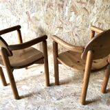 Pair of vintage brutalist armchairs in solid pine by Rainer Daumiller