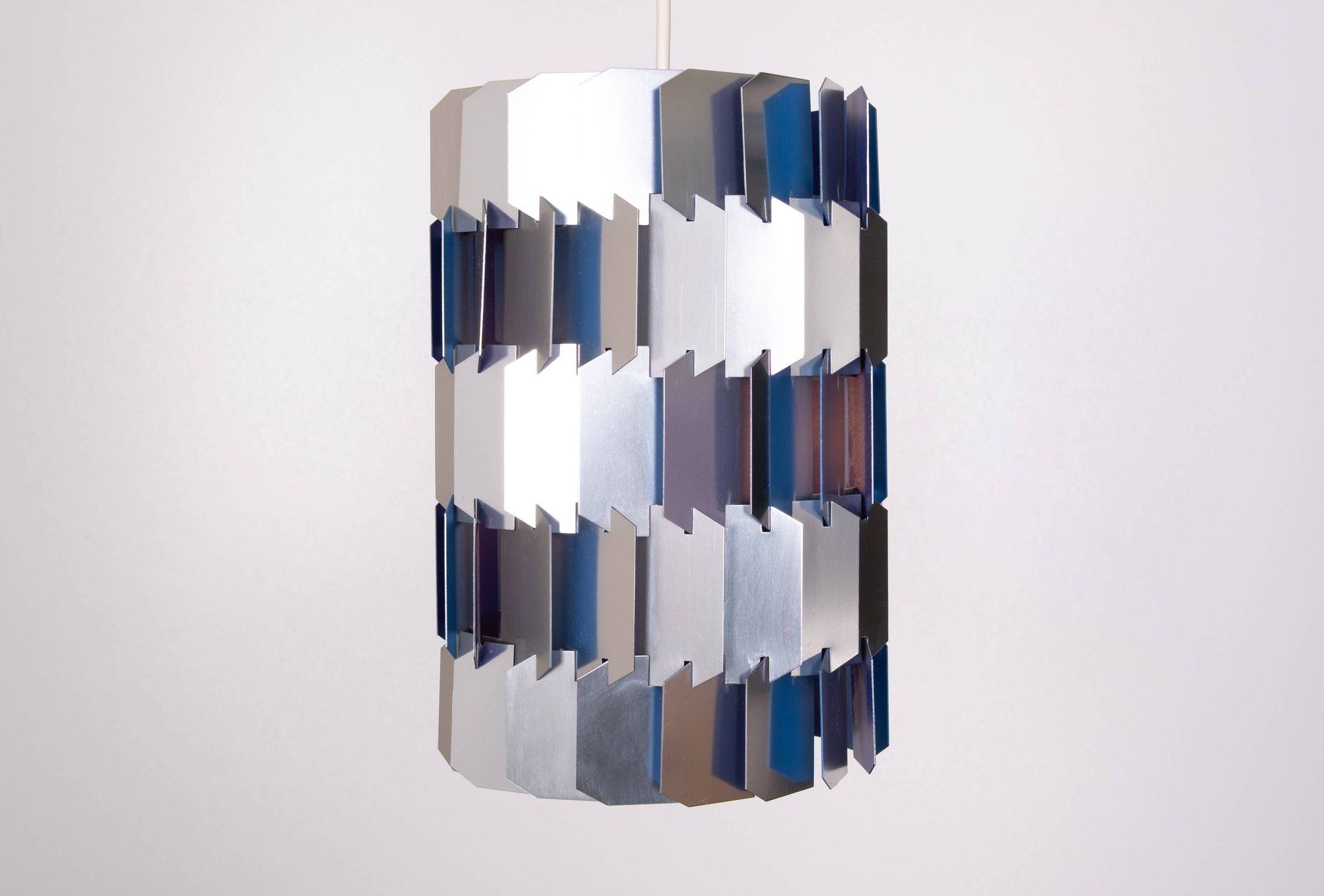 Silver & Blue Facet pendant by Louis Weisdorf for Lyfa, 1960s Denmark