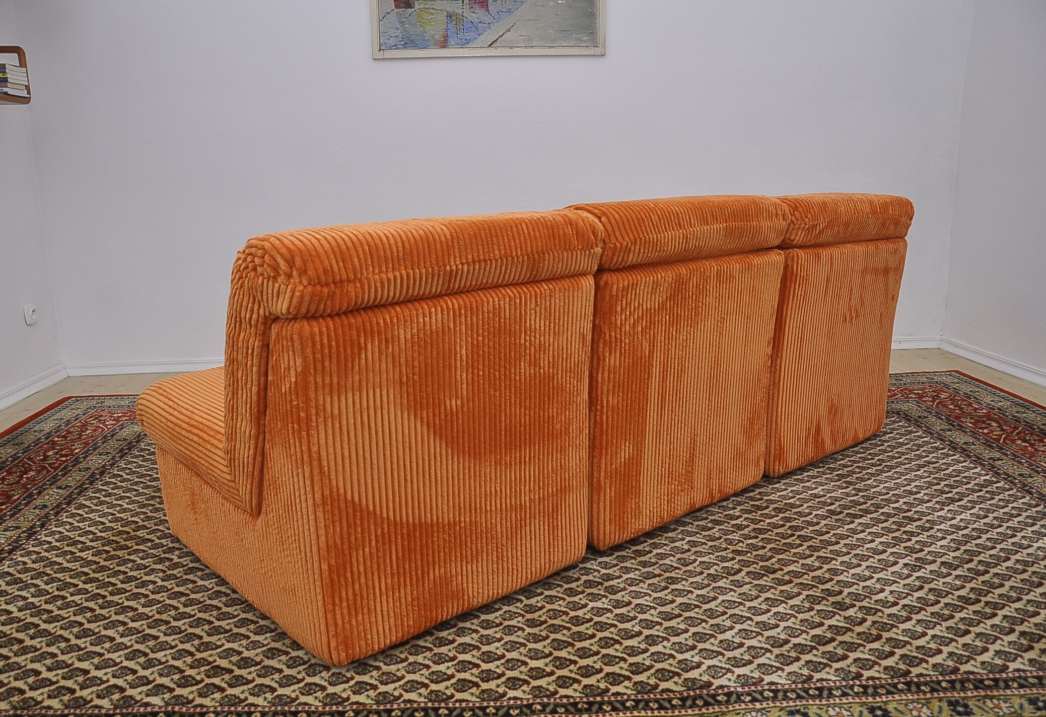Orange corduroy Modular sofa from the 70's, 3 pieces