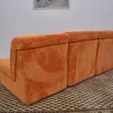 Orange corduroy Modular sofa from the 70's, 3 pieces