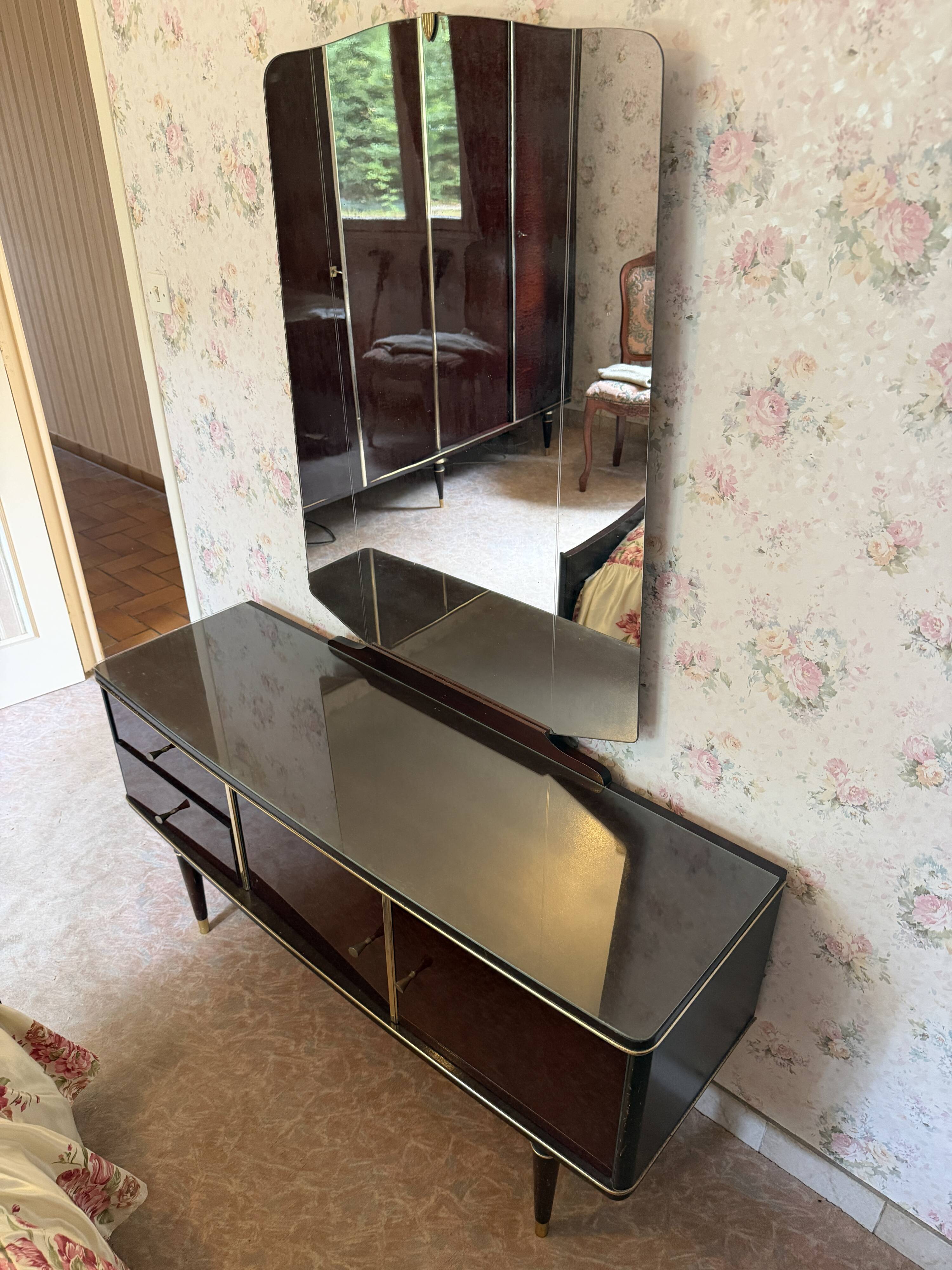 Vintage dressing table with large mirror – 1950s/60s furniture