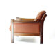 Fauteuil mid century en cuir de cognac et bois de rose massif, 1970s