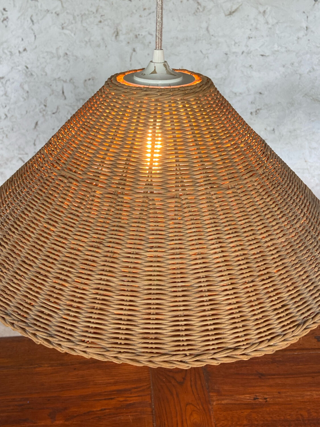 Pair of rattan pendant lights