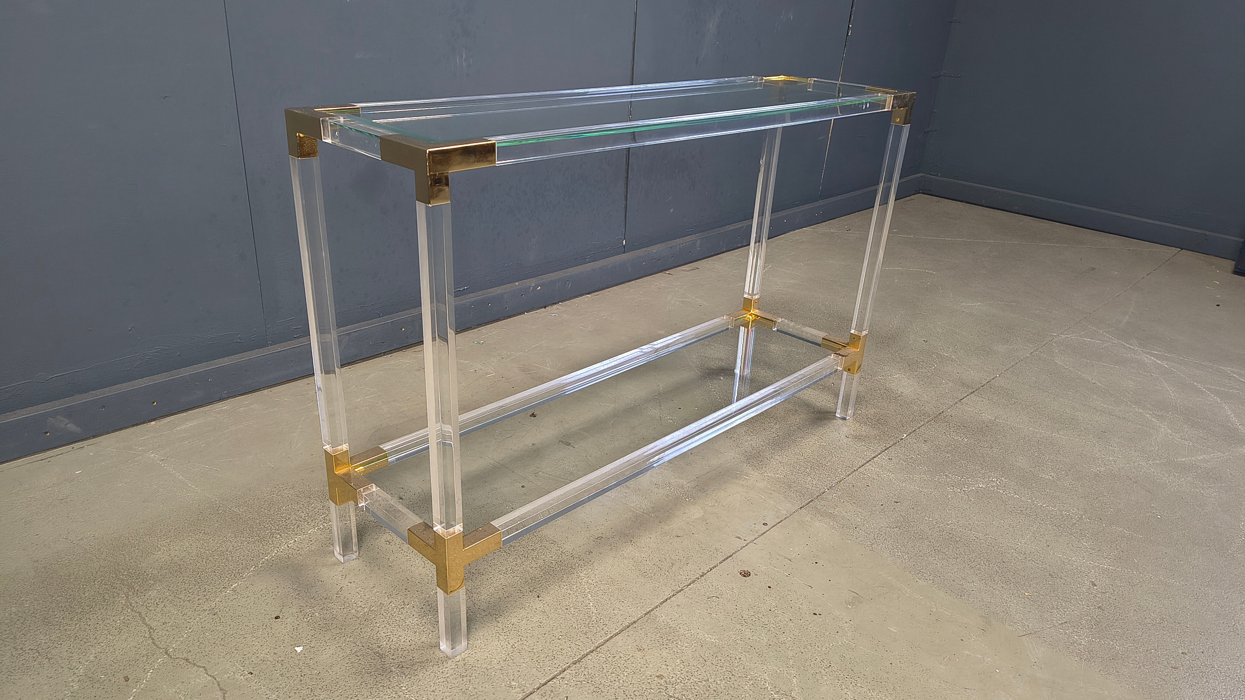 Brass and lucite console table, 1970s