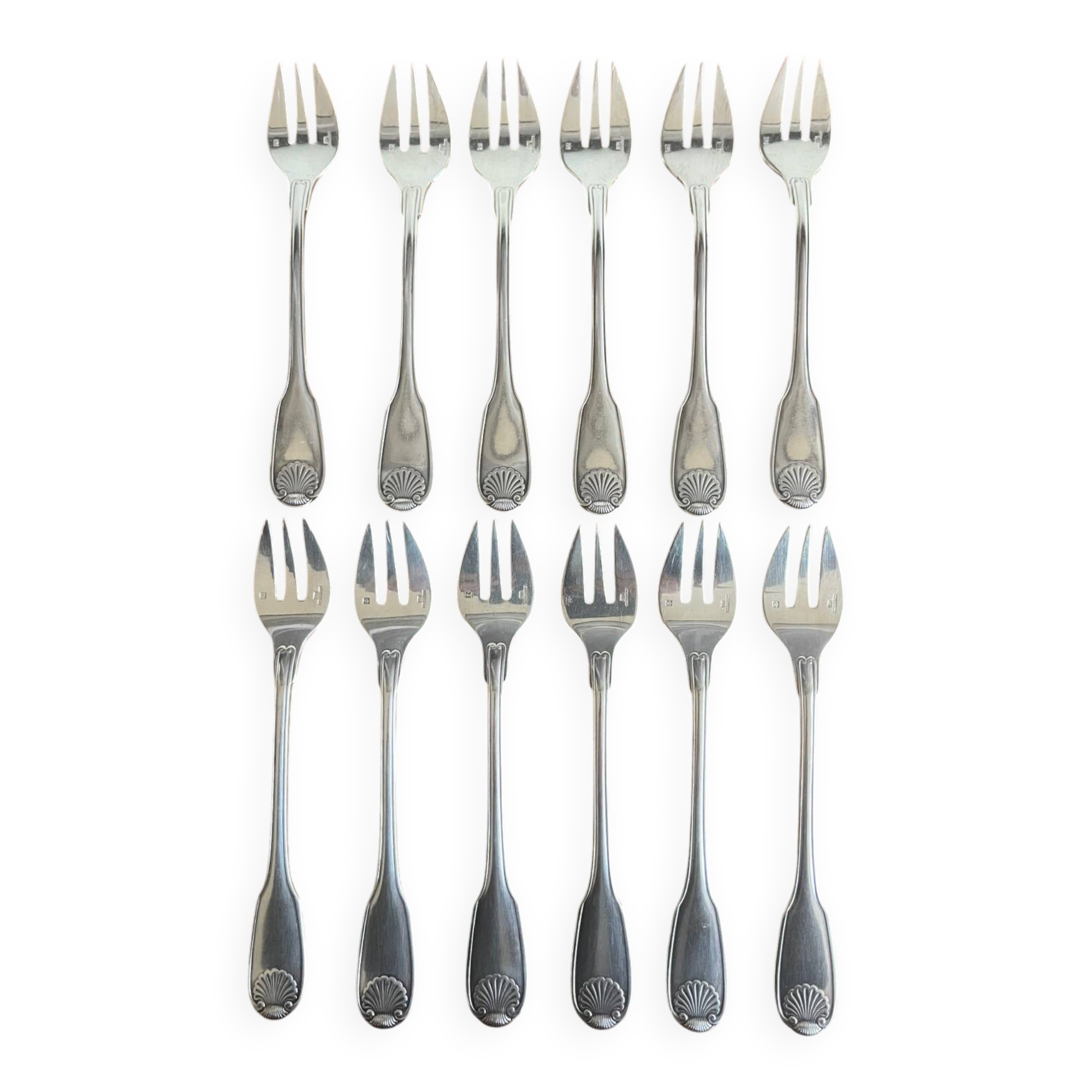 8 Silver-Plated Oyster Forks Shell Pattern Christofle