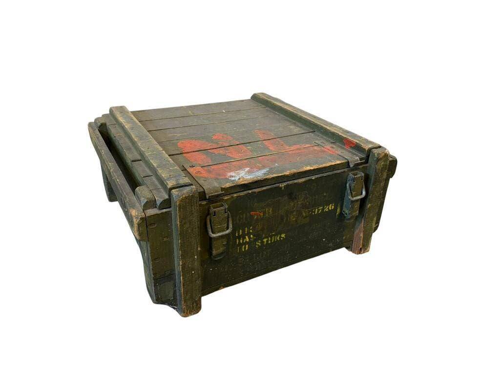 Vintage green wooden industrial box / chest / military crate