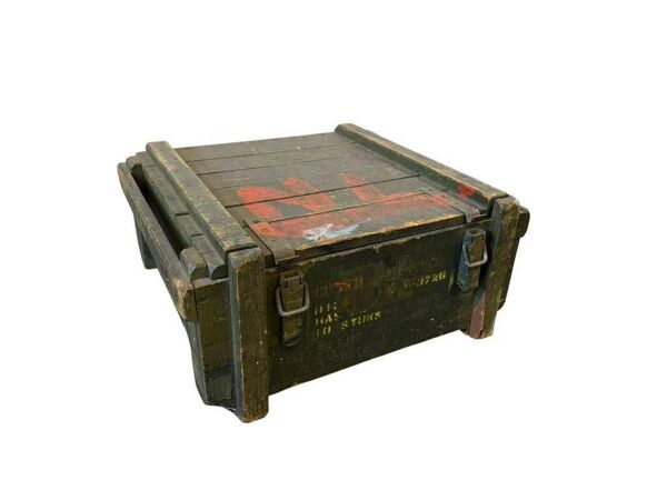 Caisse industrielle vintage en bois vert / coffre / caisse militaire