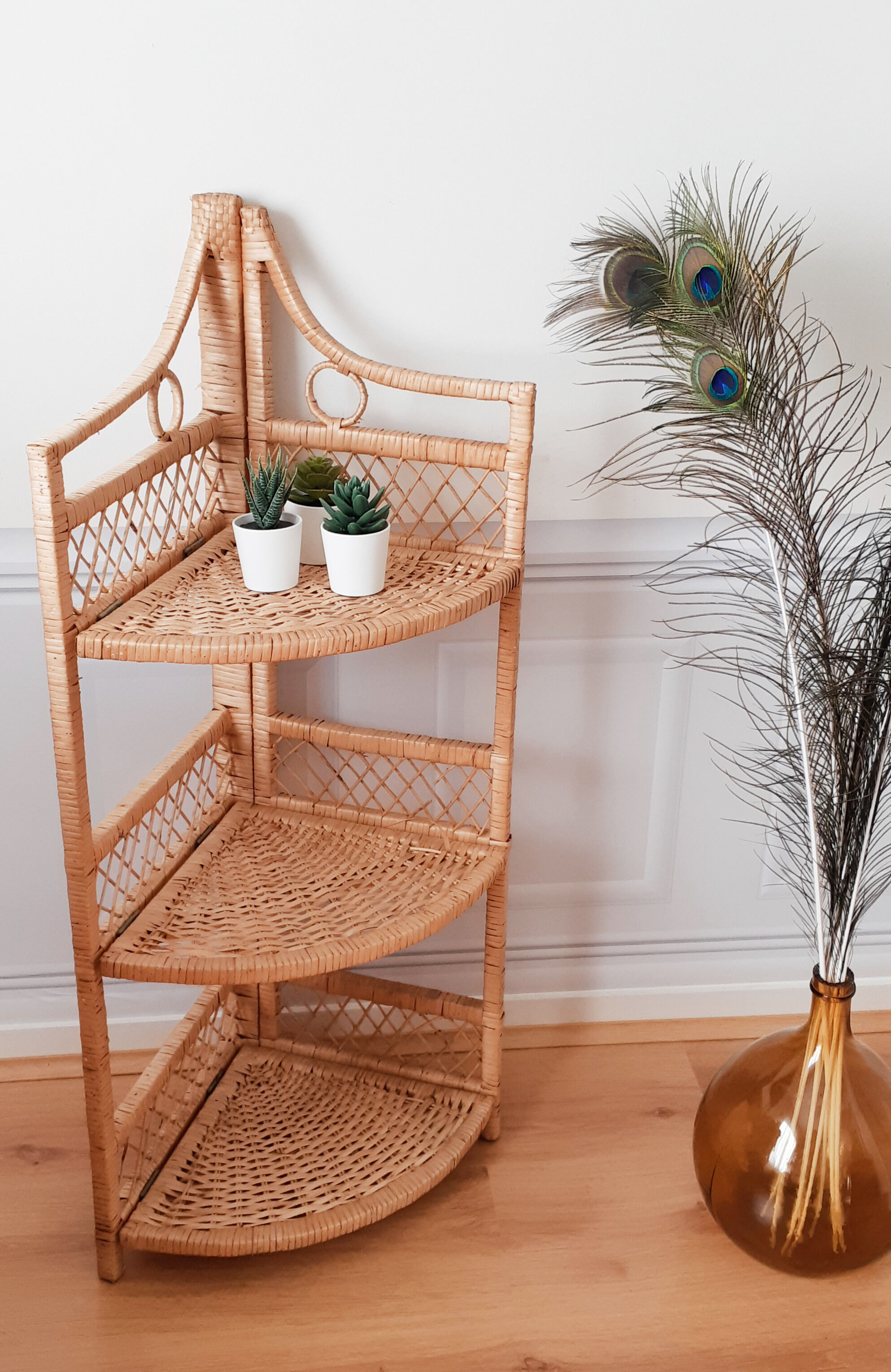Rattan corner shelf