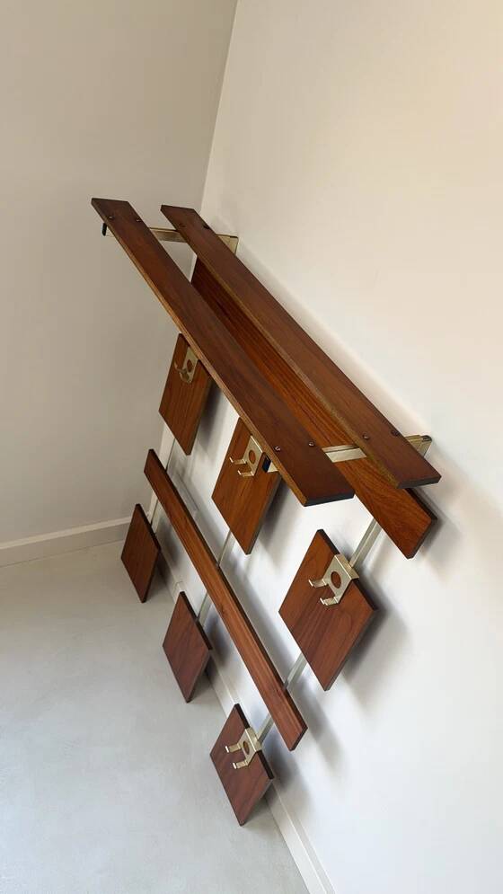 Vintage teak wall coat rack