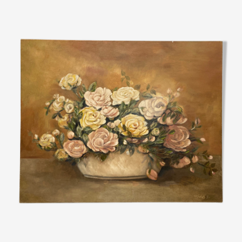 Huile sur toile aux roses
