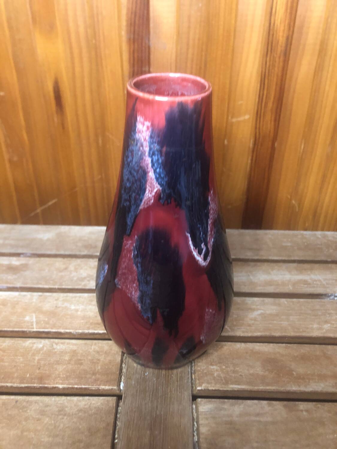 Old soliflore vase ceramic red blue black 70s vintage #a411