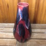 Ancien vase soliflore céramique rouge bleu noir années 70 vintage #a411