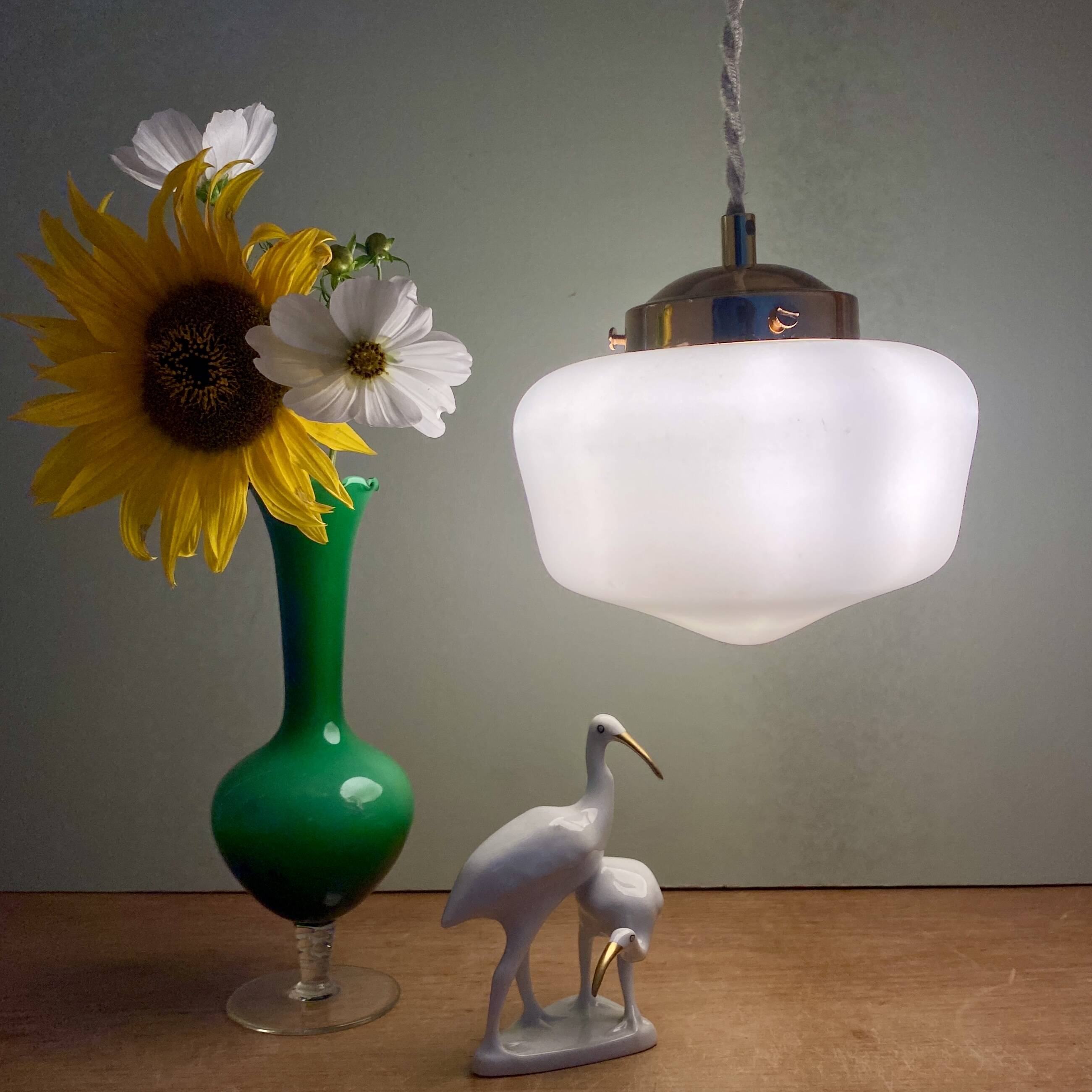 Vintage globe pendant light in white opaline