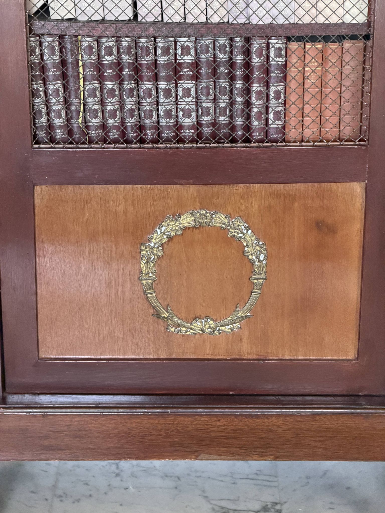Large antique library from the Empire/Napoleon III period in mahogany and gilded bronze.