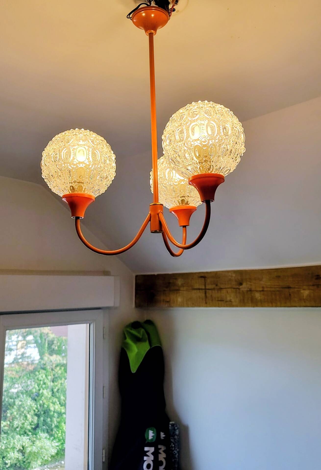 Suspension with 3 orange arms, mid-century, 1960s.