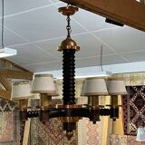 6-light oak chandelier from the 50s