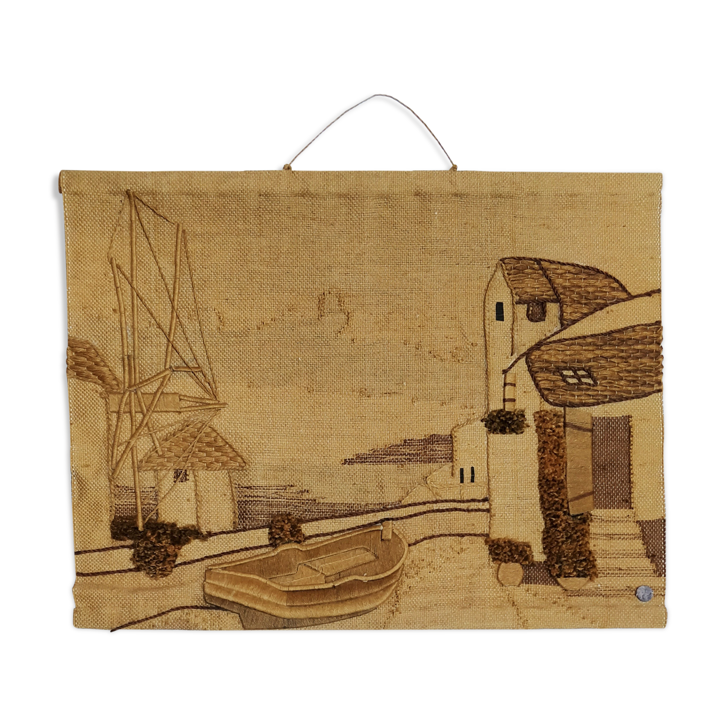 Tapestry in jute year 70 Boat and house