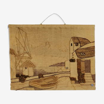 Tapestry in jute year 70 Boat and house